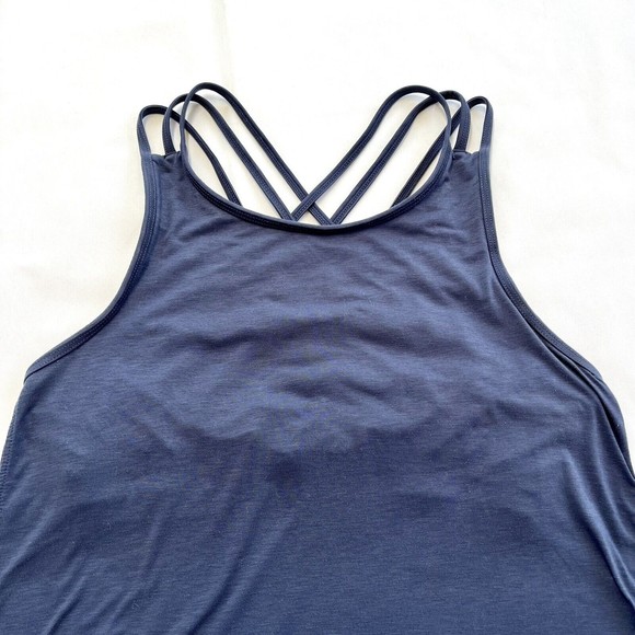 Athleta Tank Top Criss Cross Straps Built in Bra Size Small Blue Workout Gymwear - Picture 4 of 10